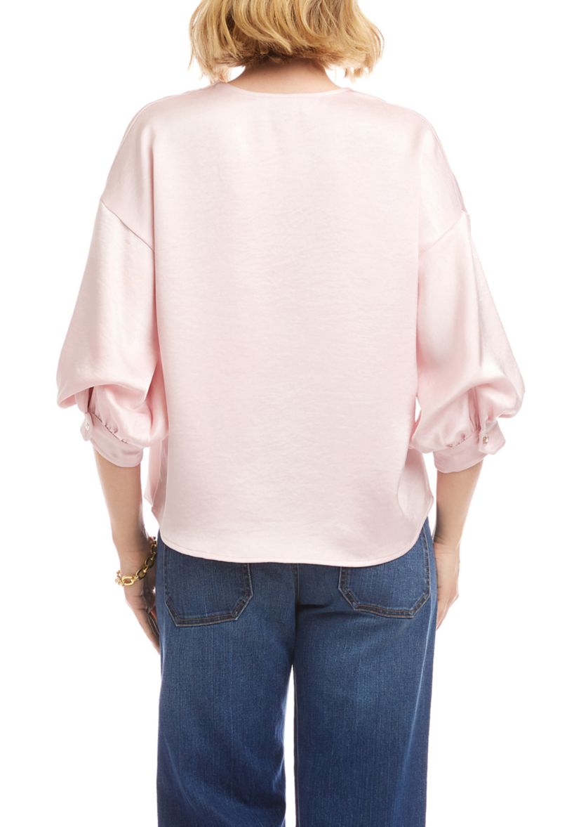 Womens Lantern Sleeve Satin Top 