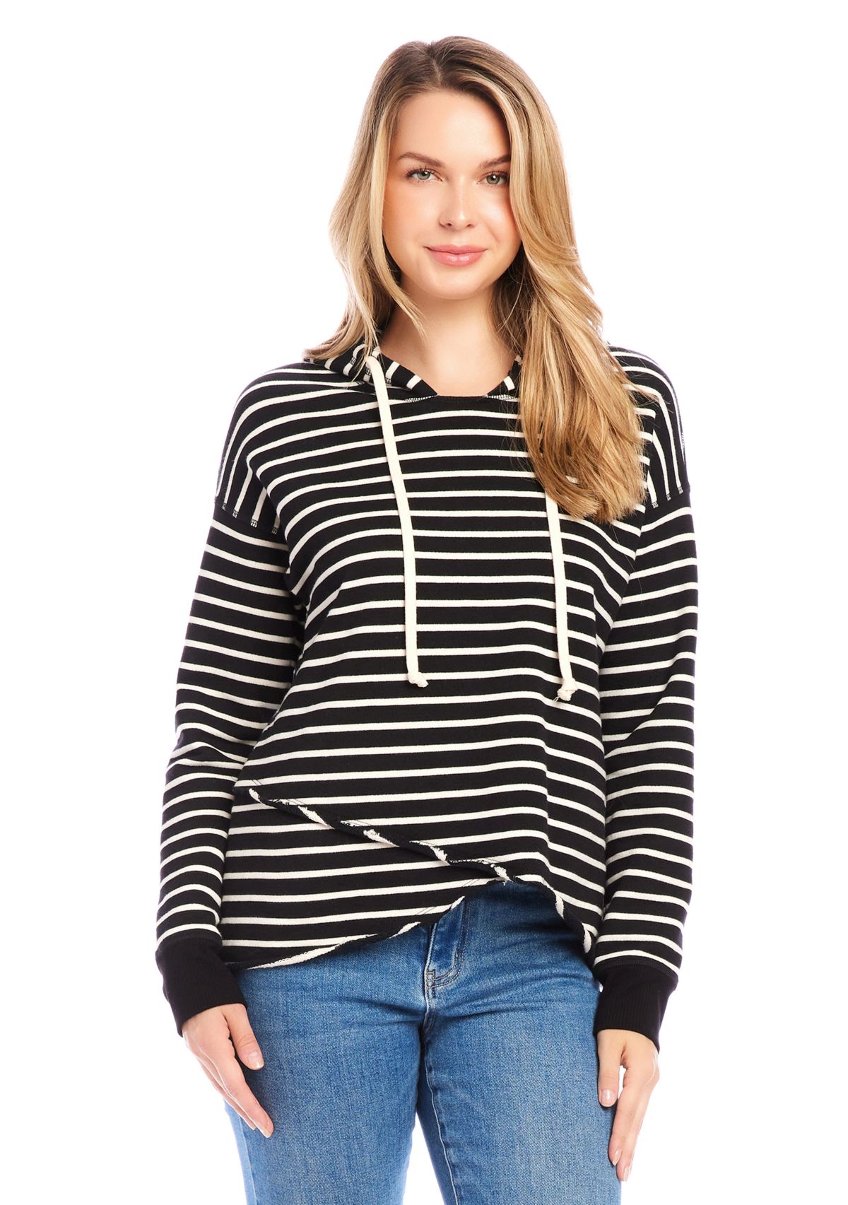 Womens Stripe Asymmetric Hem Hoodie