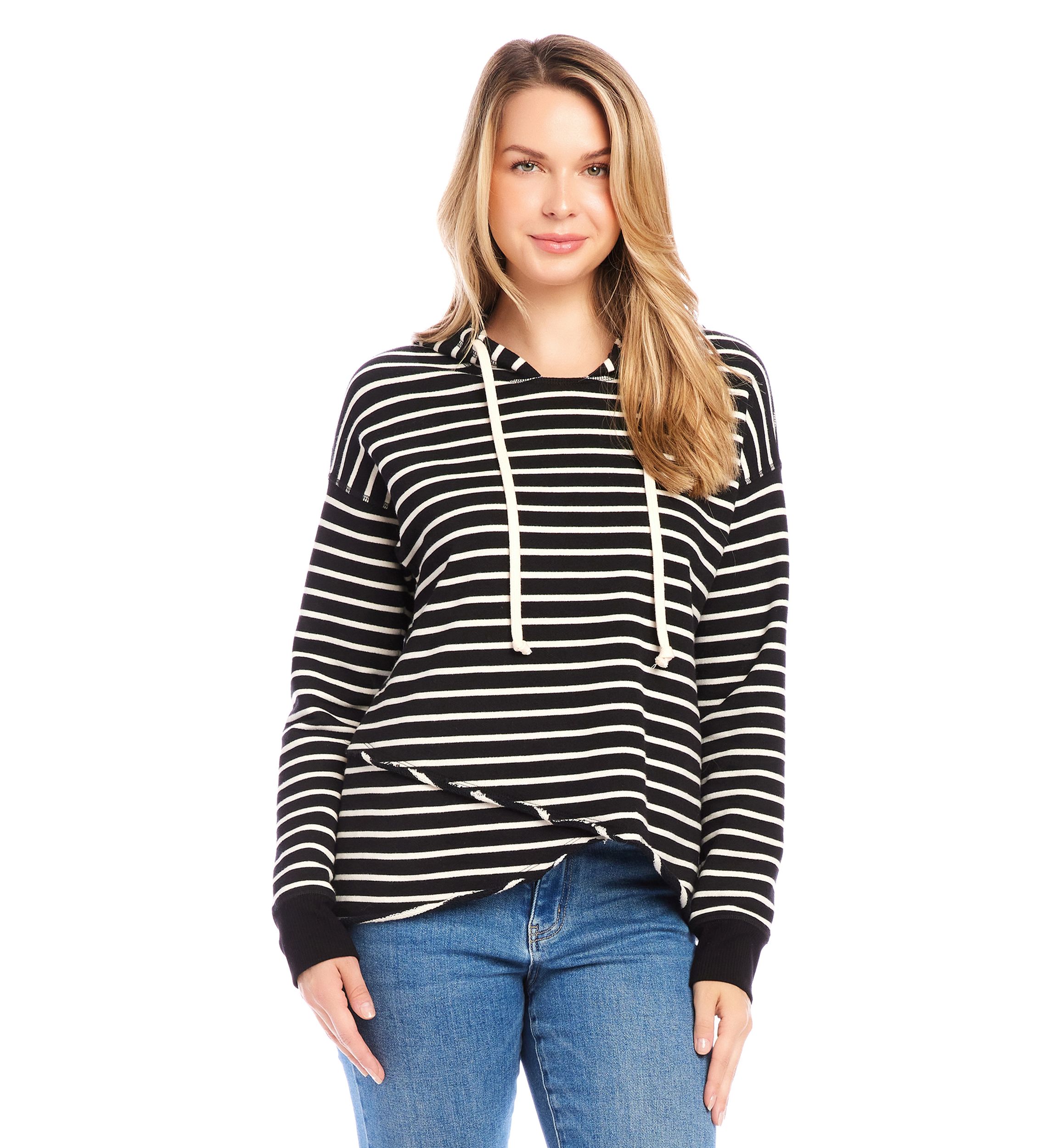 Womens Stripe Asymmetric Hem Hoodie