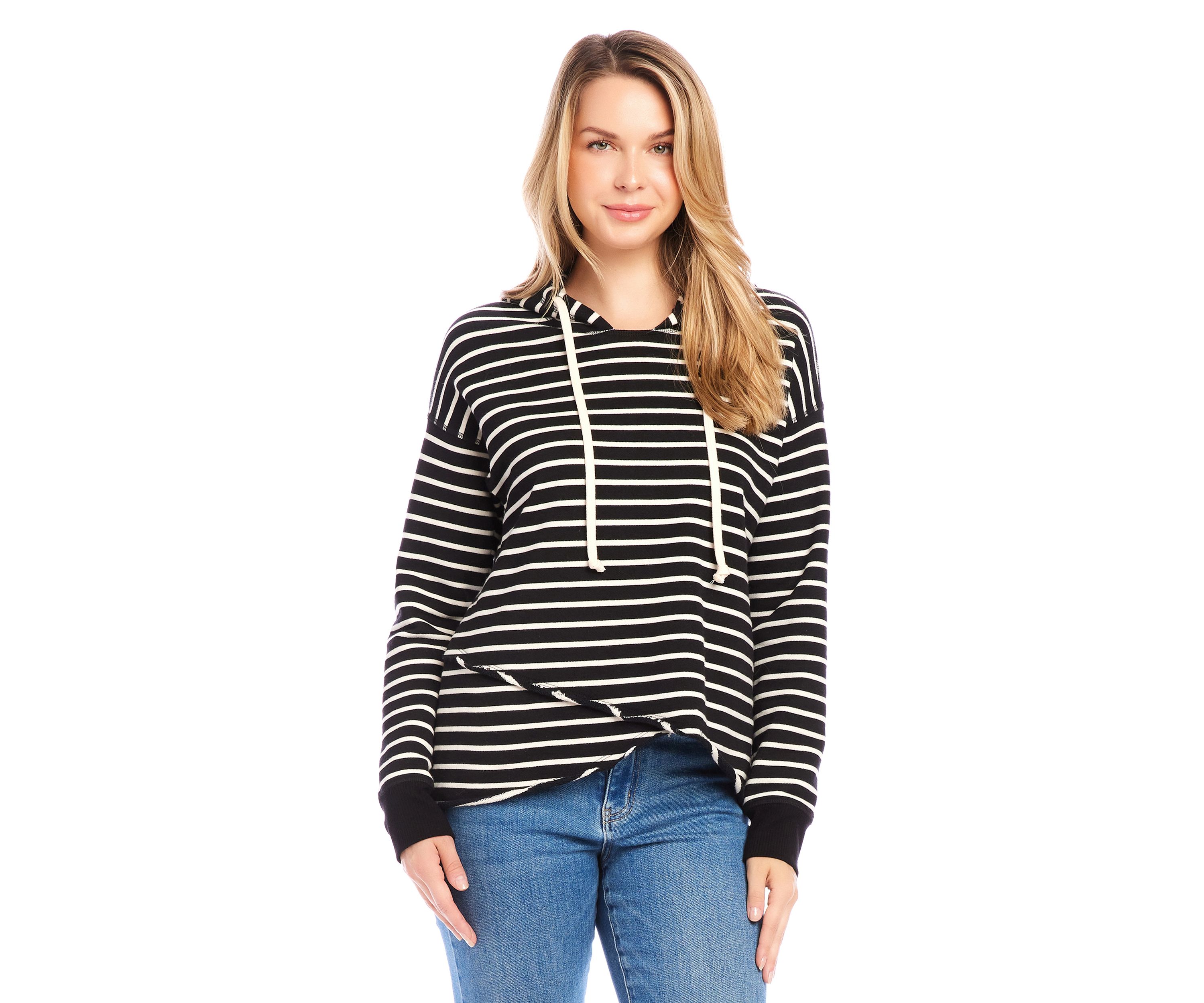 Womens Stripe Asymmetric Hem Hoodie