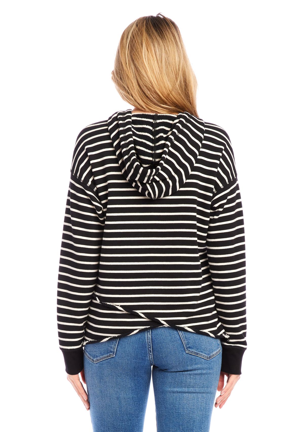 Womens Stripe Asymmetric Hem Hoodie