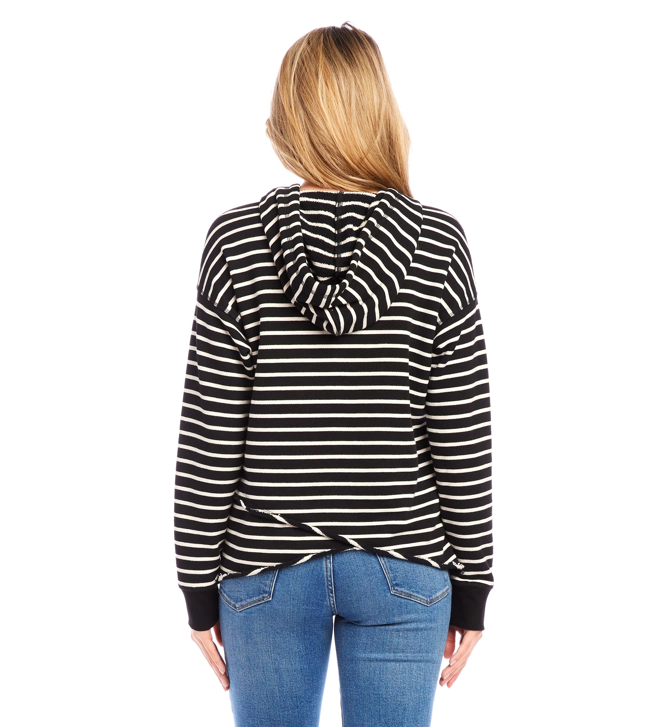 Womens Stripe Asymmetric Hem Hoodie