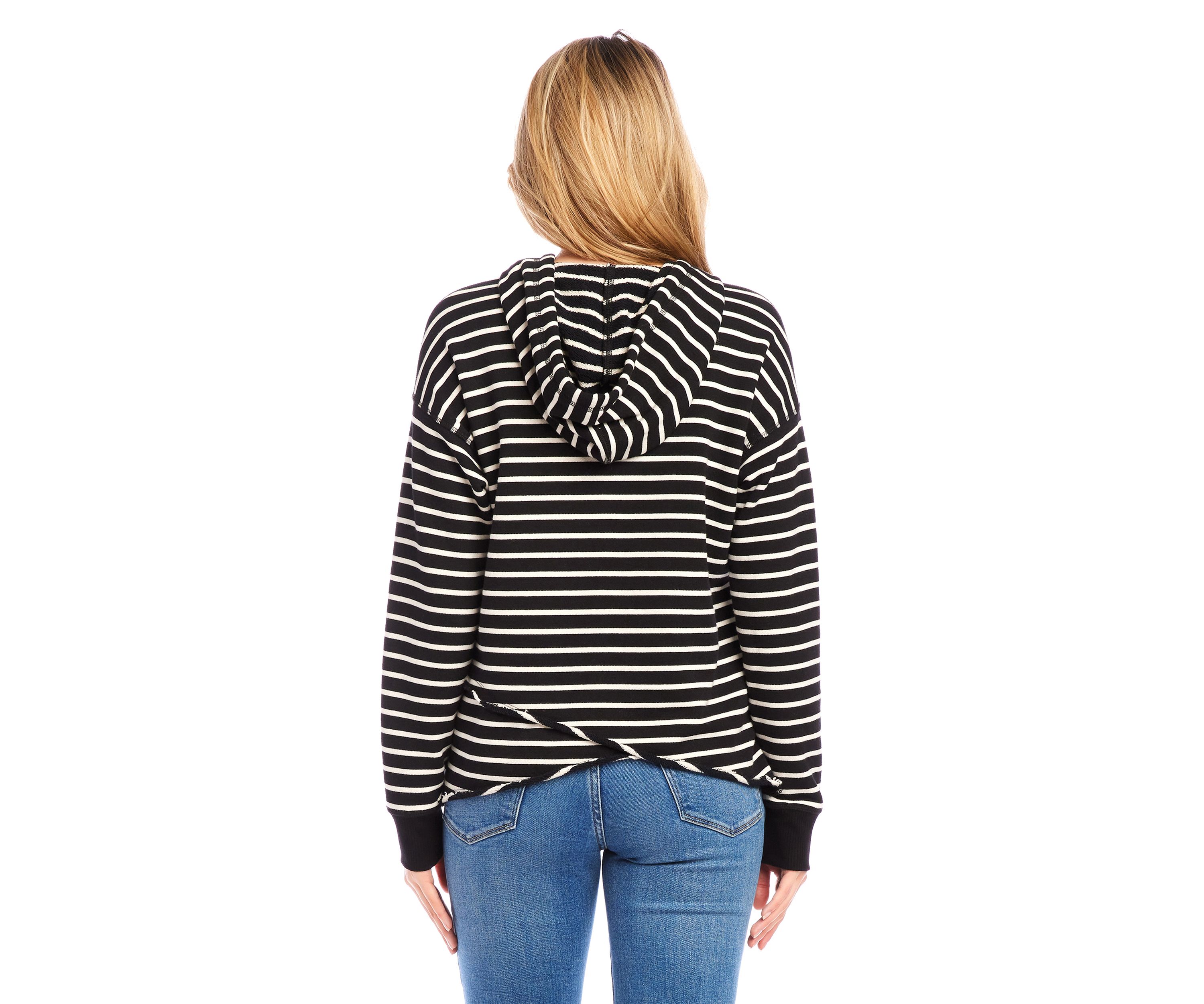 Womens Stripe Asymmetric Hem Hoodie