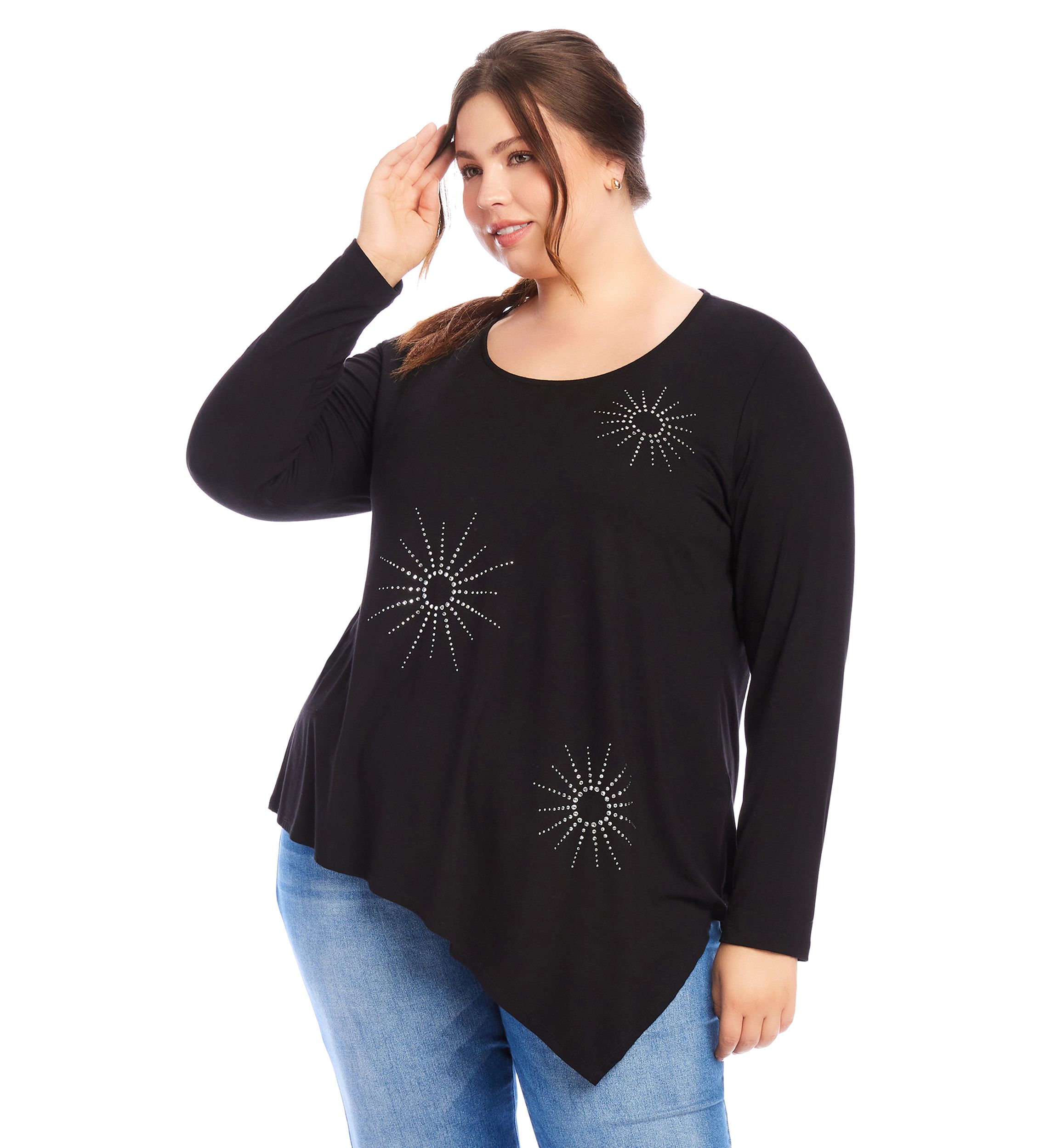 Plus Size Embellished Asymmetric Top