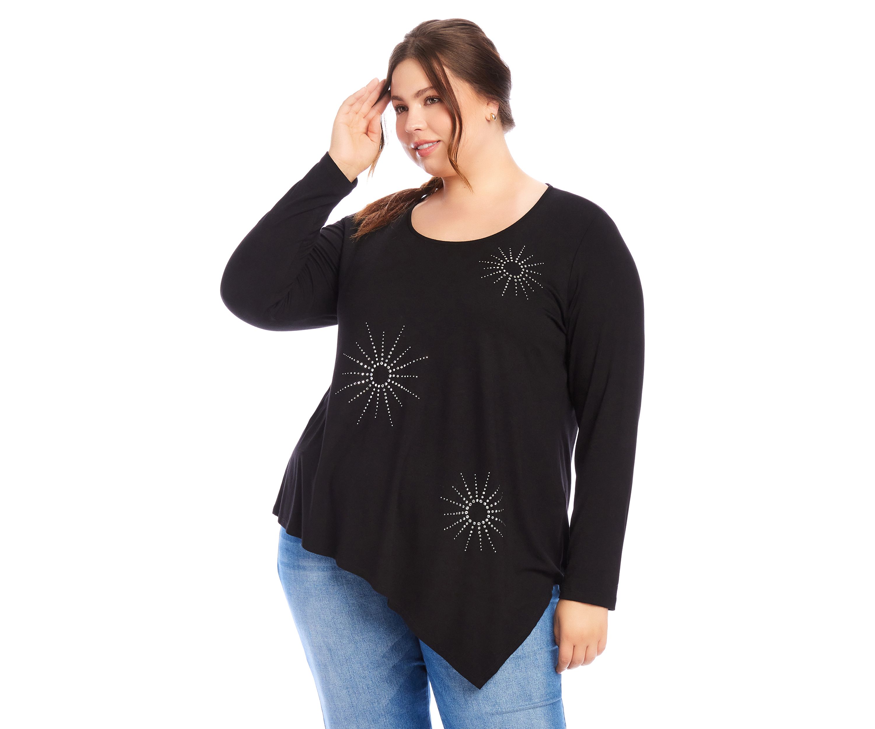 Plus Size Embellished Asymmetric Top