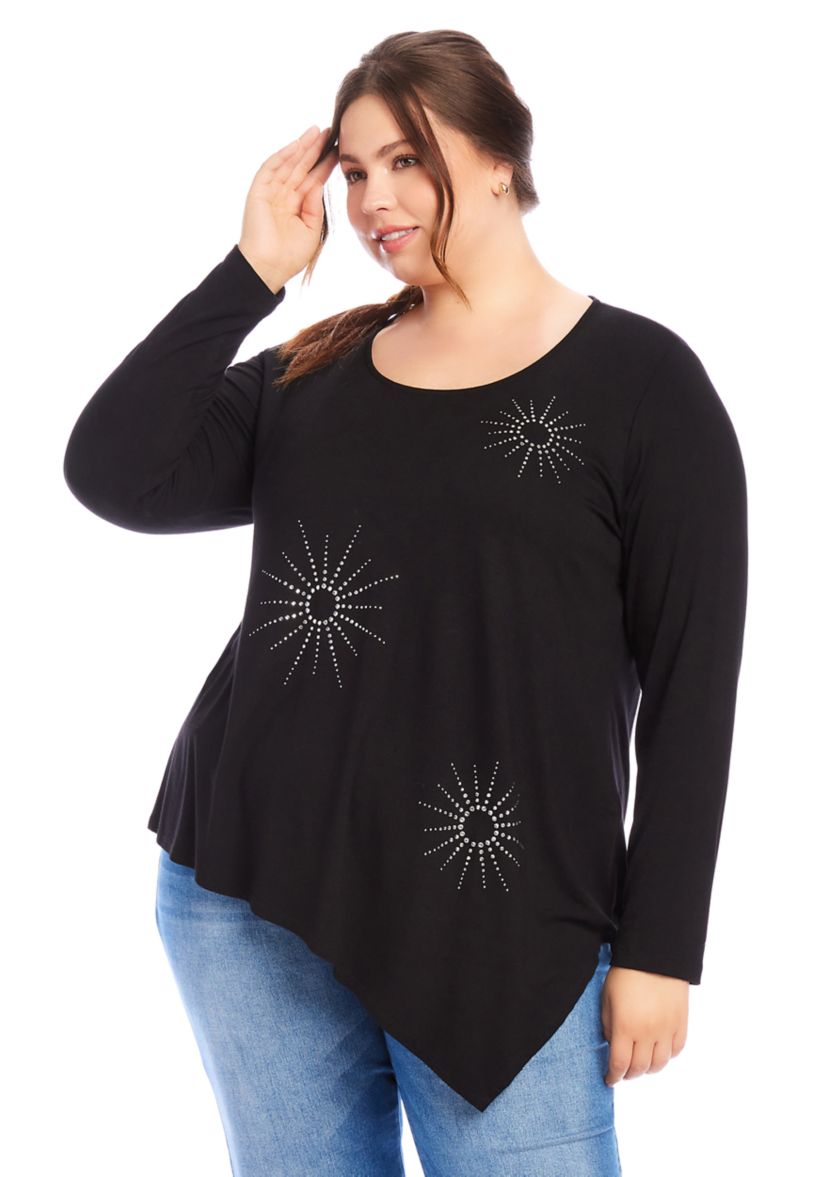 Plus Size Embellished Asymmetric Top