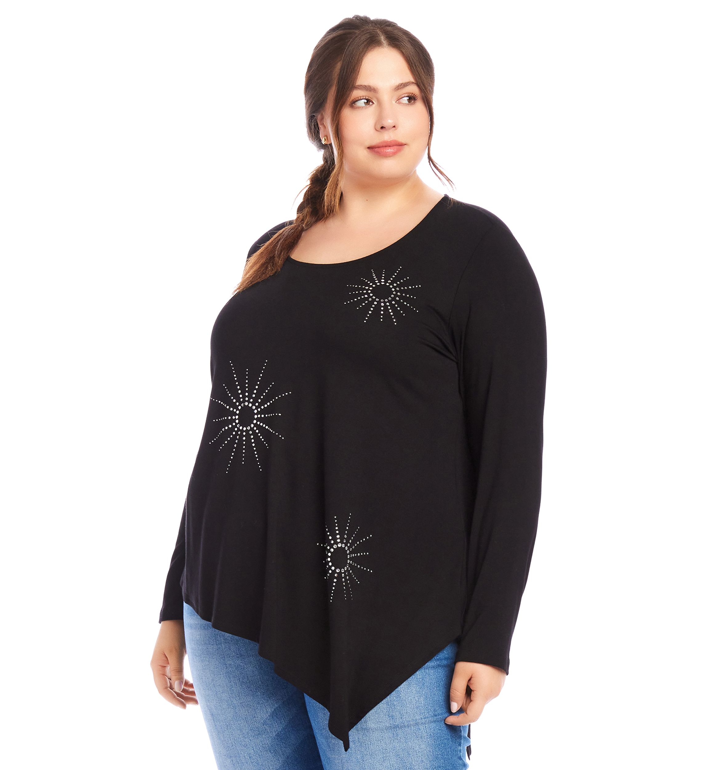 Plus Size Embellished Asymmetric Top