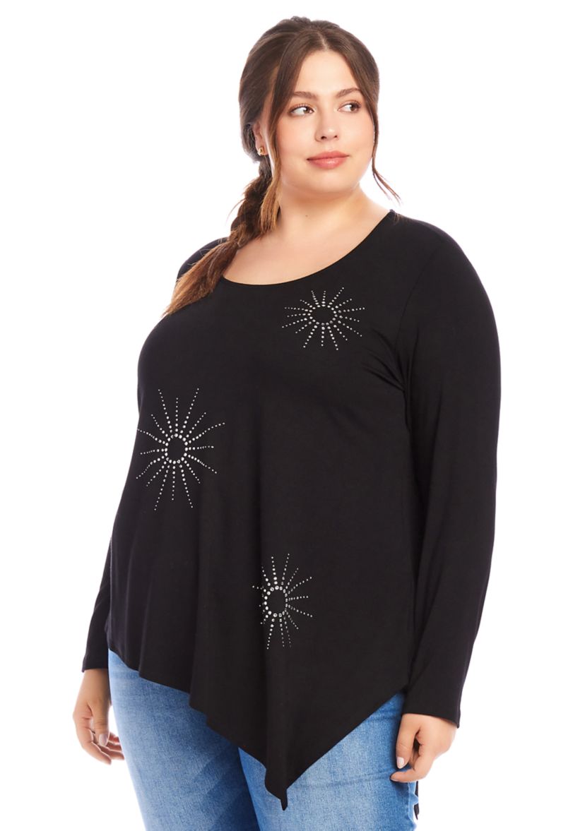 Plus Size Embellished Asymmetric Top