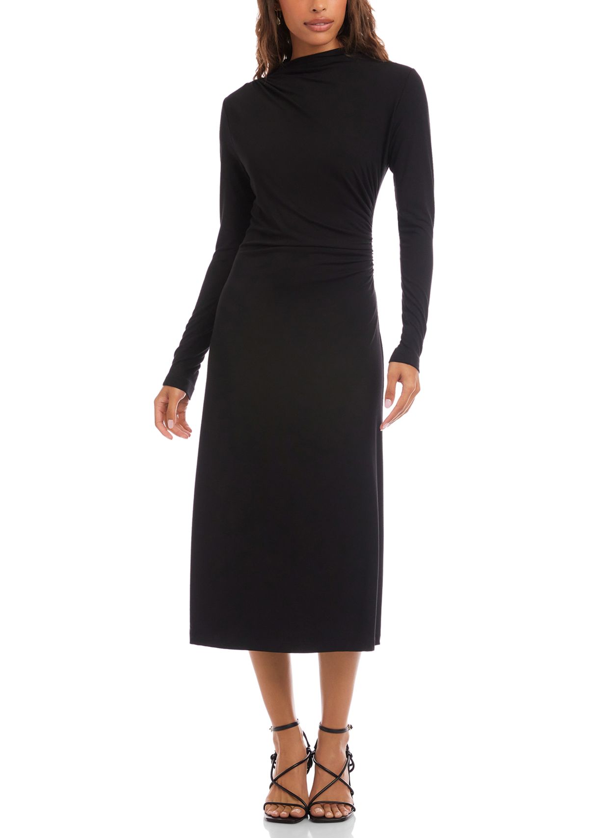 Womens Elise Long Sleeve Side-Shirred Dress