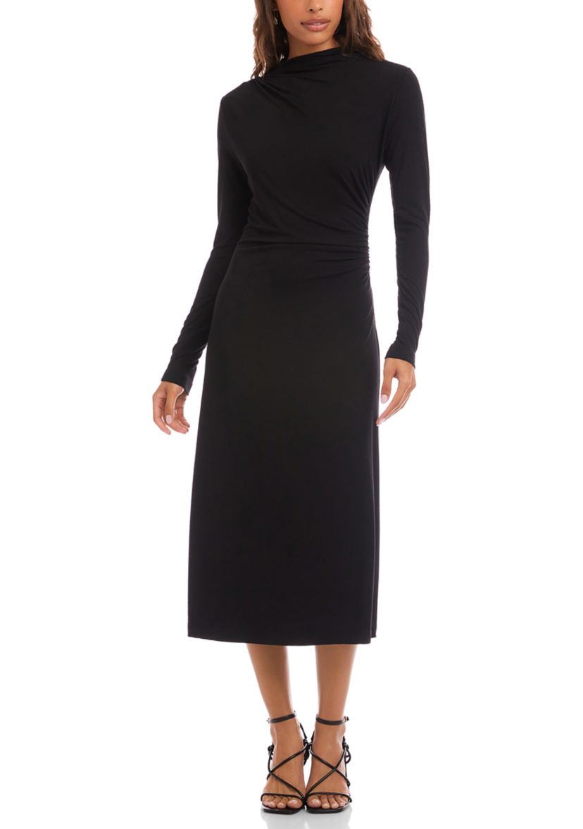 Womens Elise Long Sleeve Side-Shirred Dress