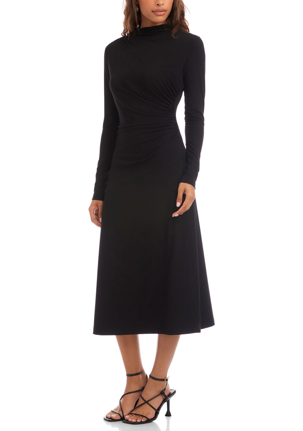 Womens Elise Long Sleeve Side-Shirred Dress