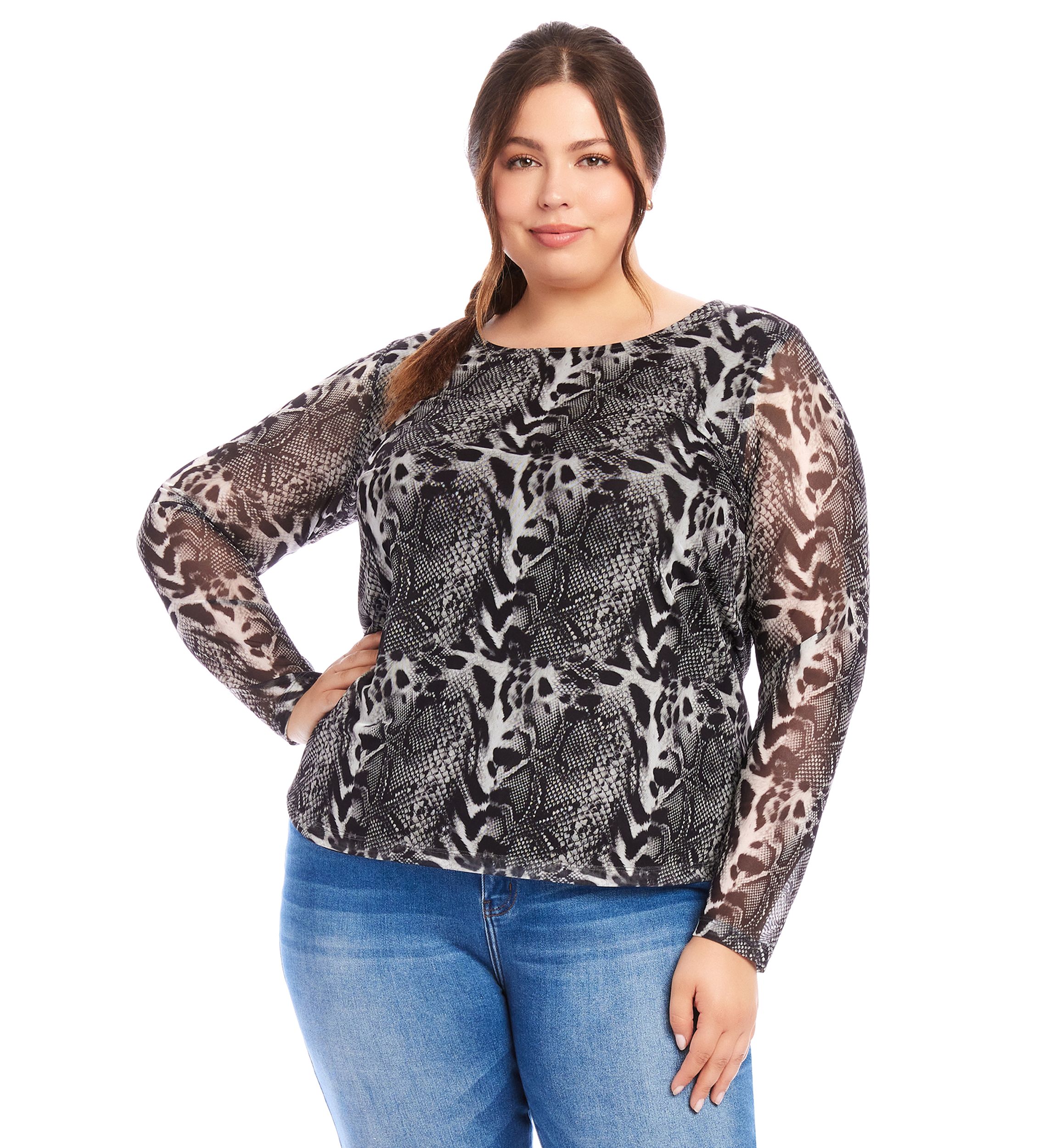 Plus Size Mesh Long Sleeve Top