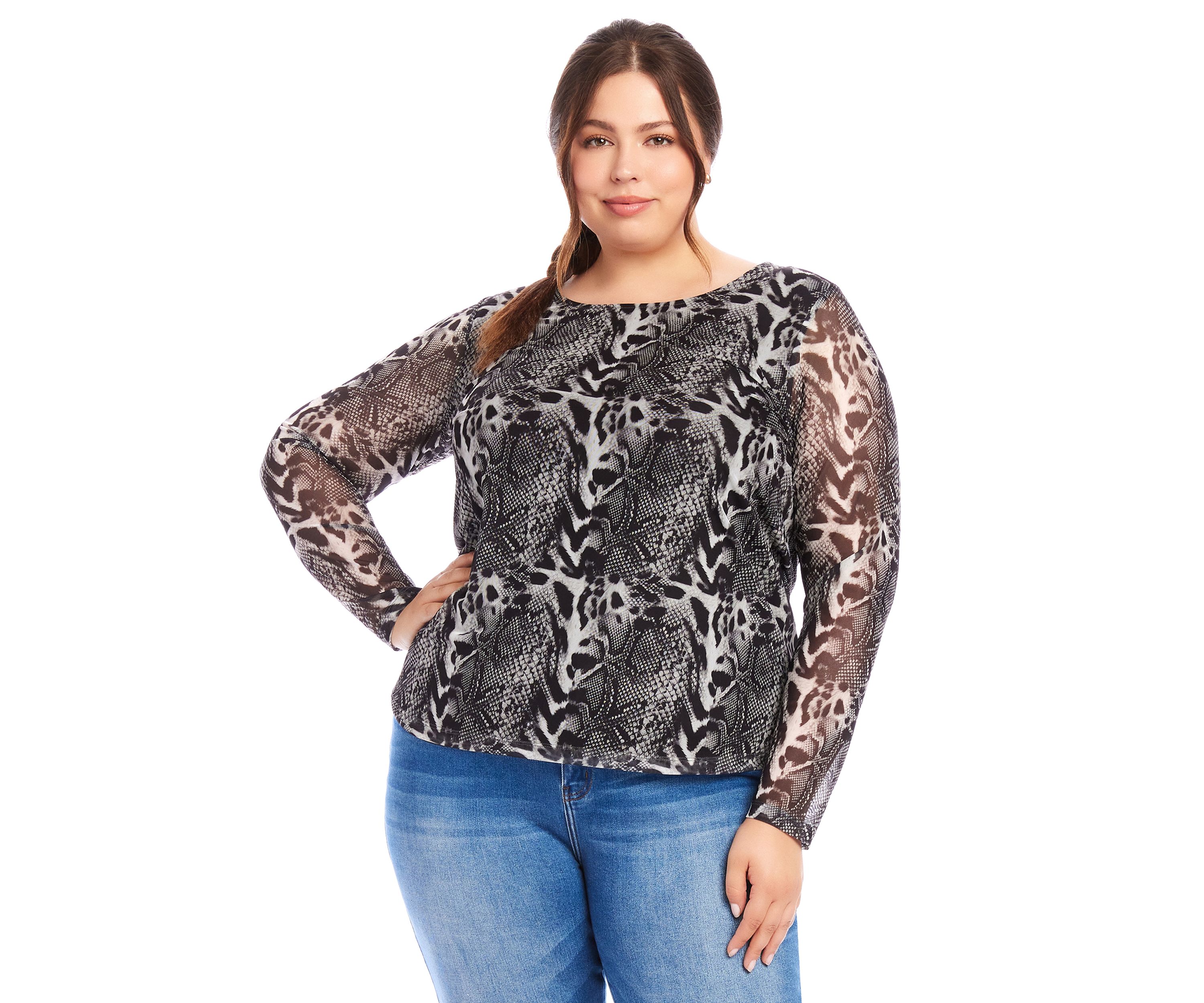 Plus Size Mesh Long Sleeve Top