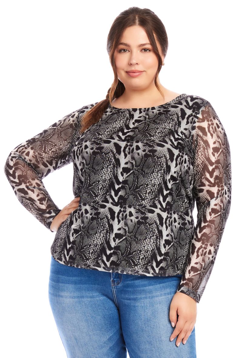 Plus Size Mesh Long Sleeve Top