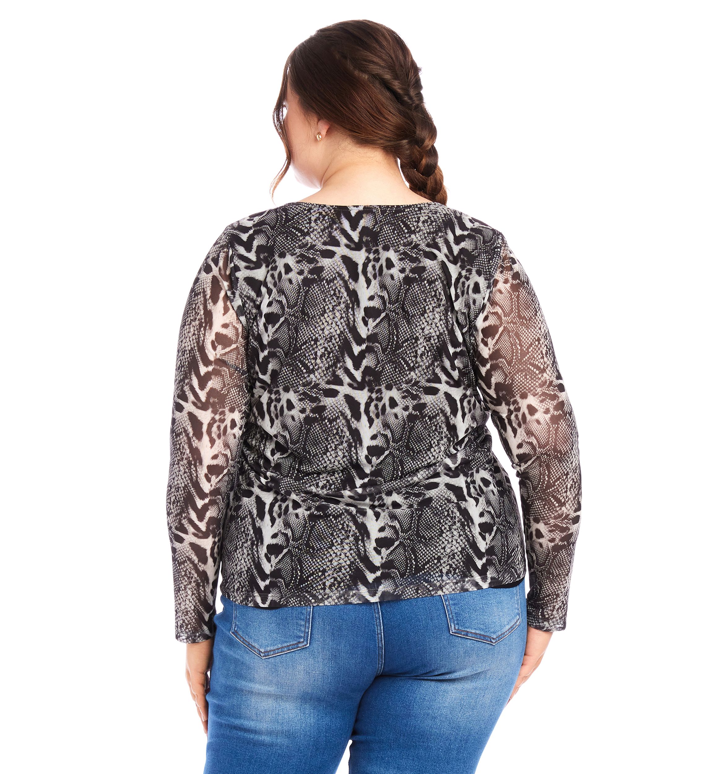 Plus Size Mesh Long Sleeve Top
