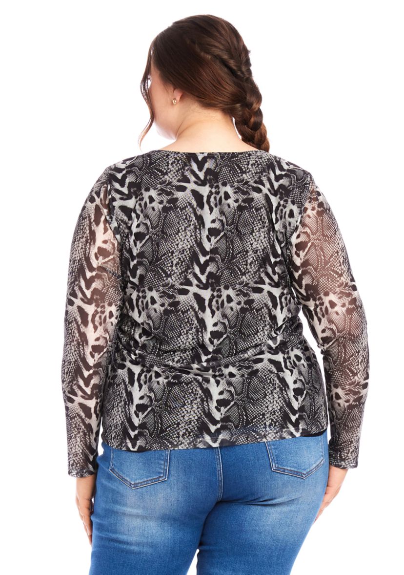 Plus Size Mesh Long Sleeve Top
