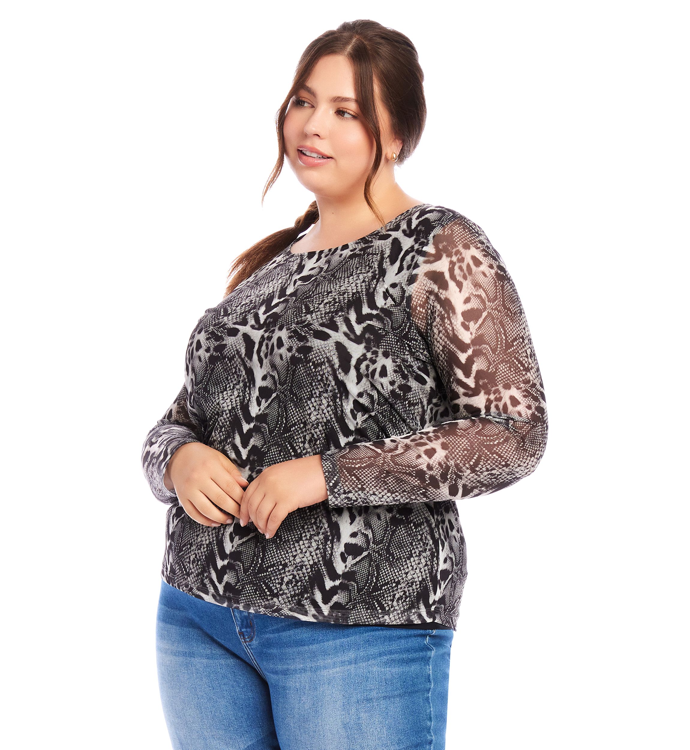 Plus Size Mesh Long Sleeve Top