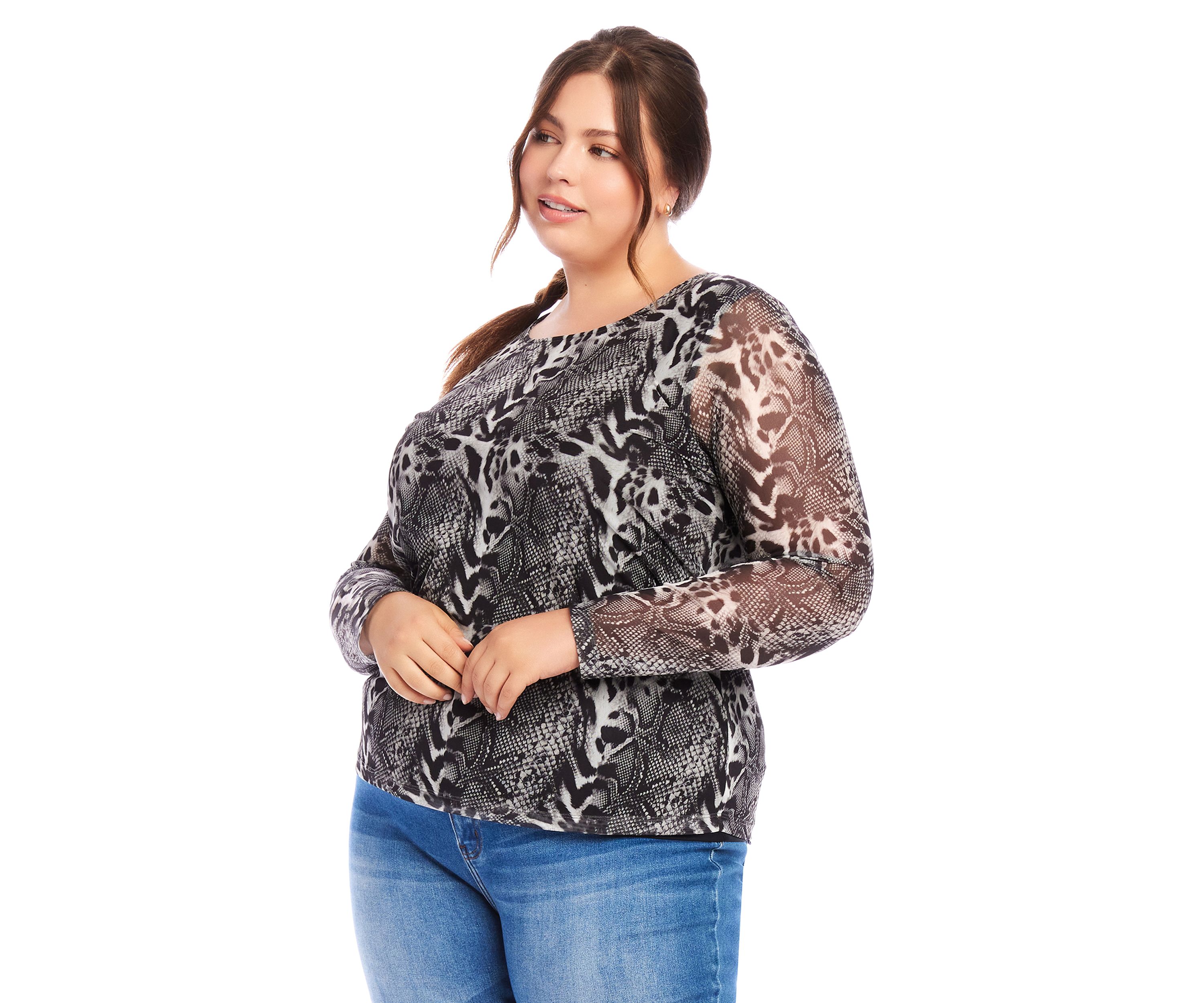Plus Size Mesh Long Sleeve Top