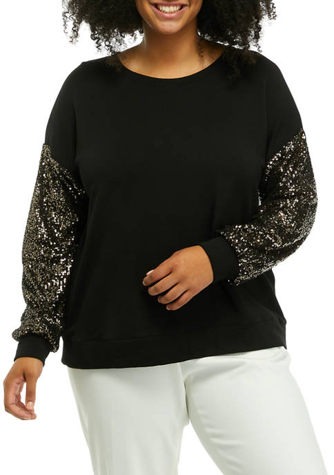 Karen Kane Plus Size Sequin Sleeve Sweatshirt