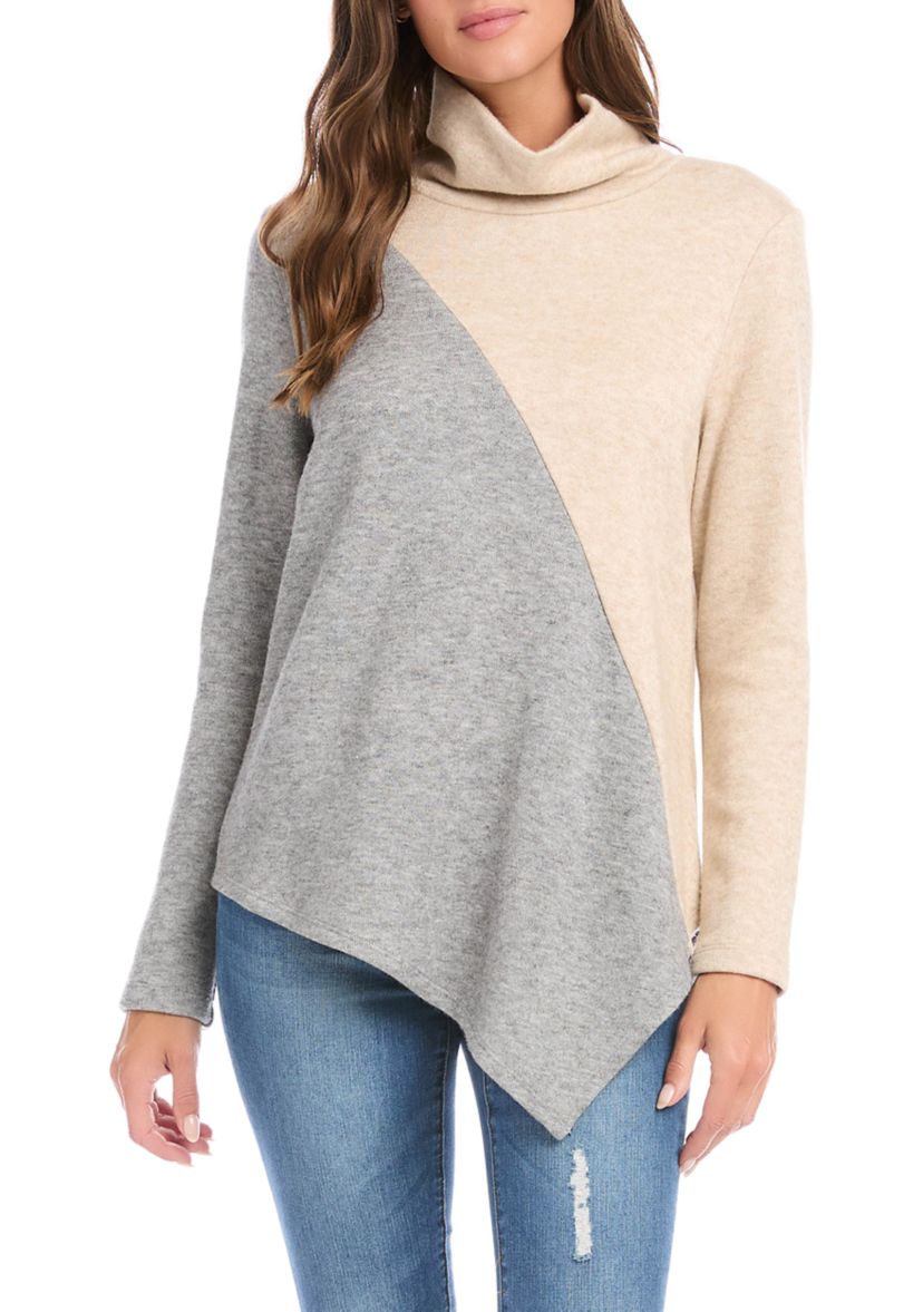 Womens Color Block Asymmetric Top