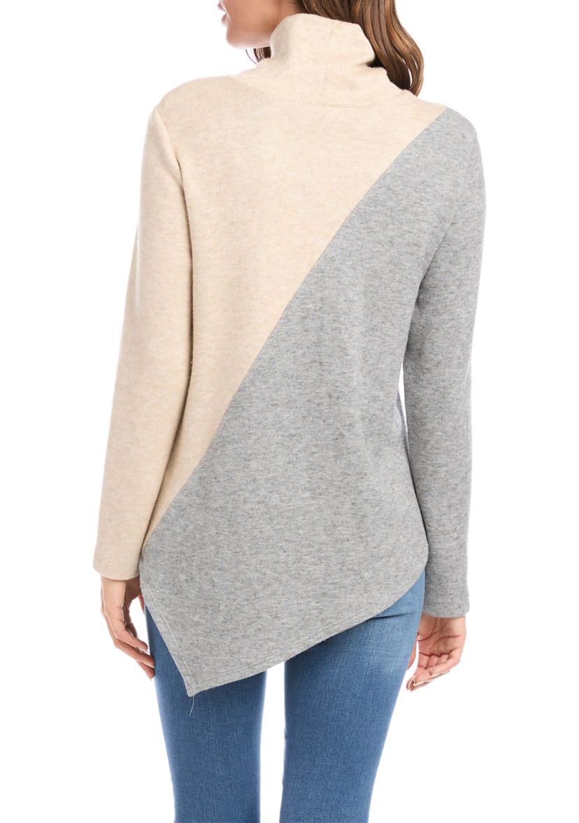 Womens Color Block Asymmetric Top