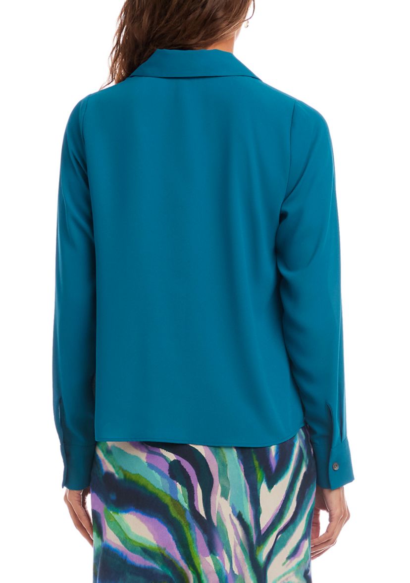 Womens Long Sleeve Collared Cowl Neck Top