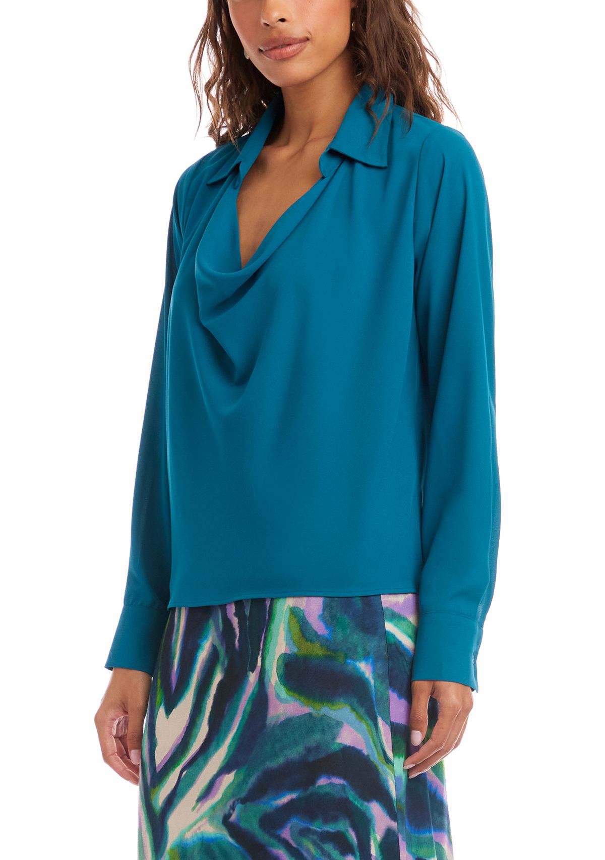 Womens Long Sleeve Collared Cowl Neck Top