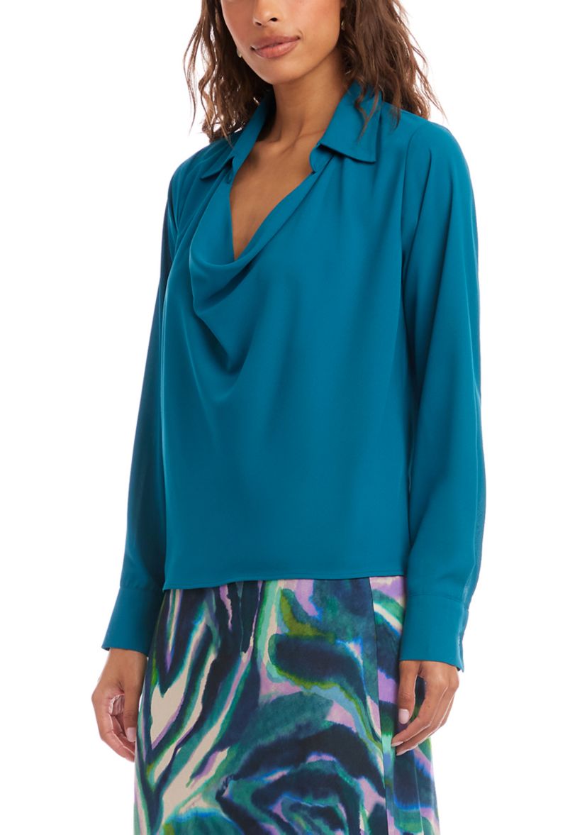 Womens Long Sleeve Collared Cowl Neck Top