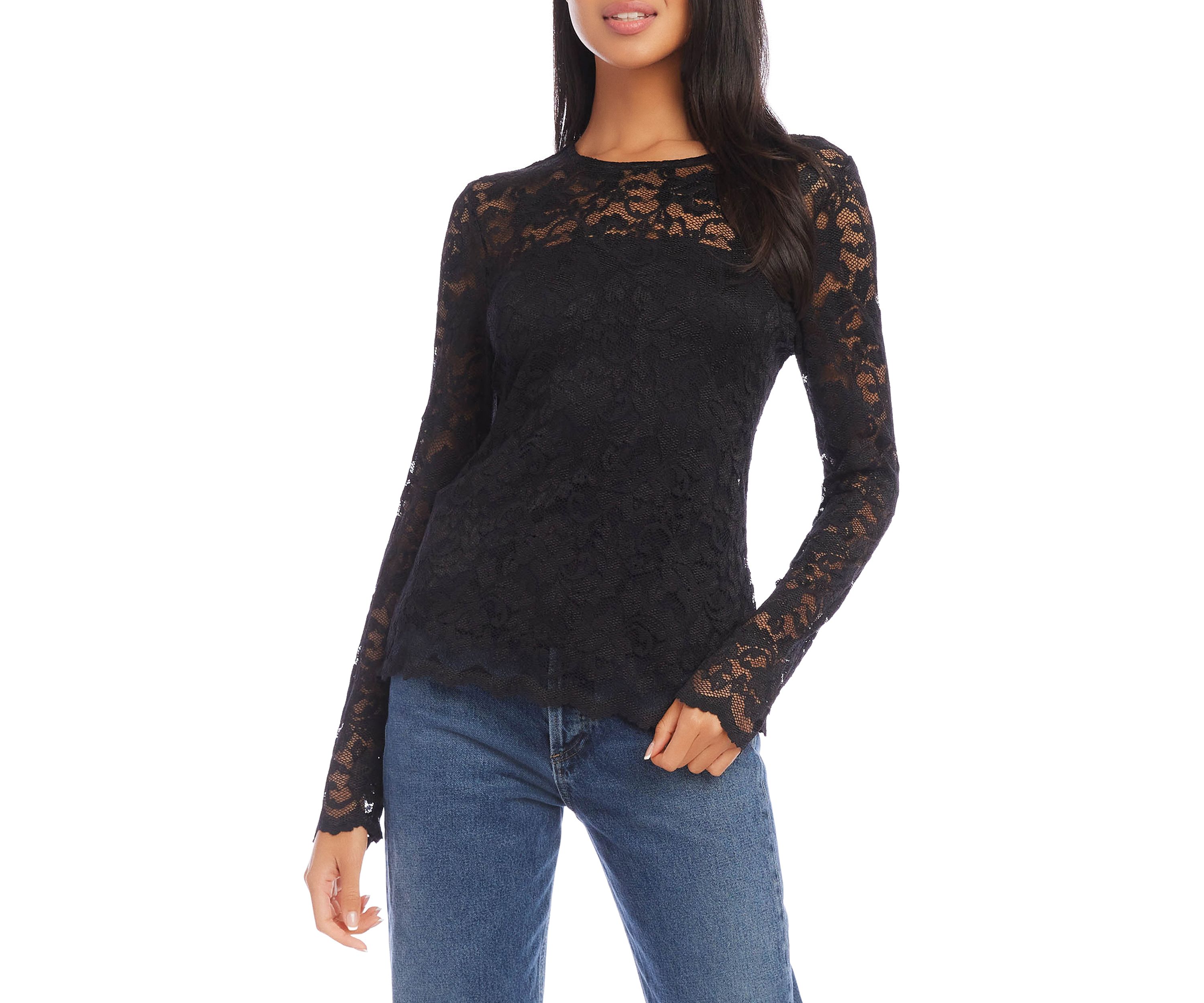 Petite Size Scalloped Hem Lace Top
