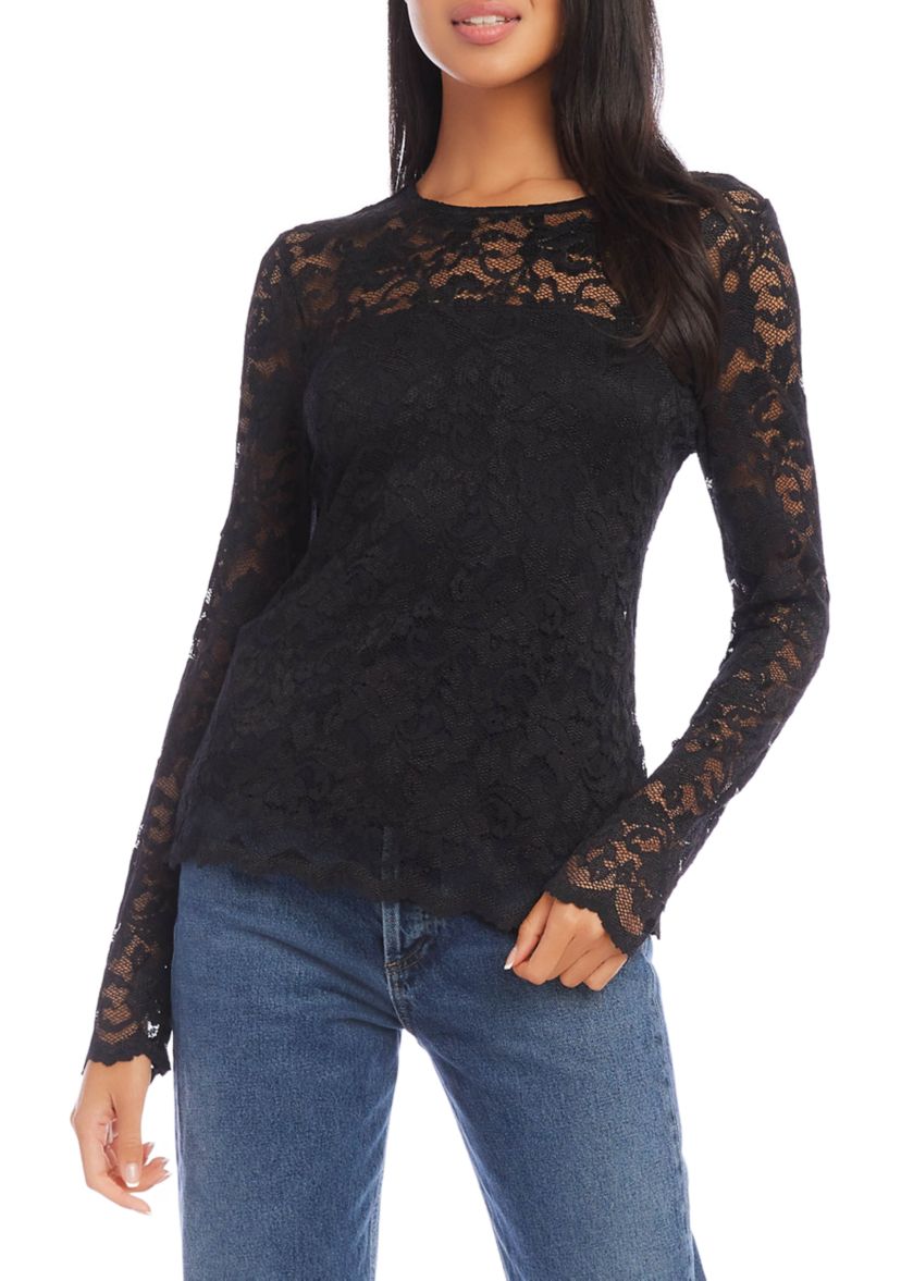 Petite Size Scalloped Hem Lace Top