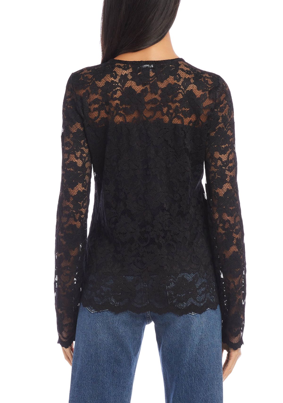 Petite Size Scalloped Hem Lace Top