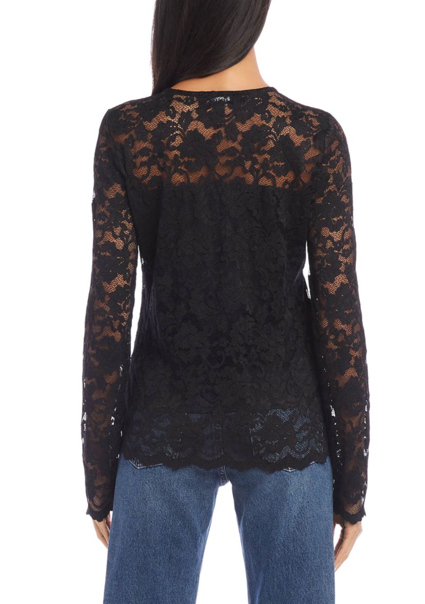 Petite Size Scalloped Hem Lace Top