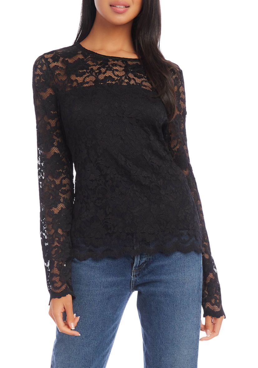Petite Size Scalloped Hem Lace Top