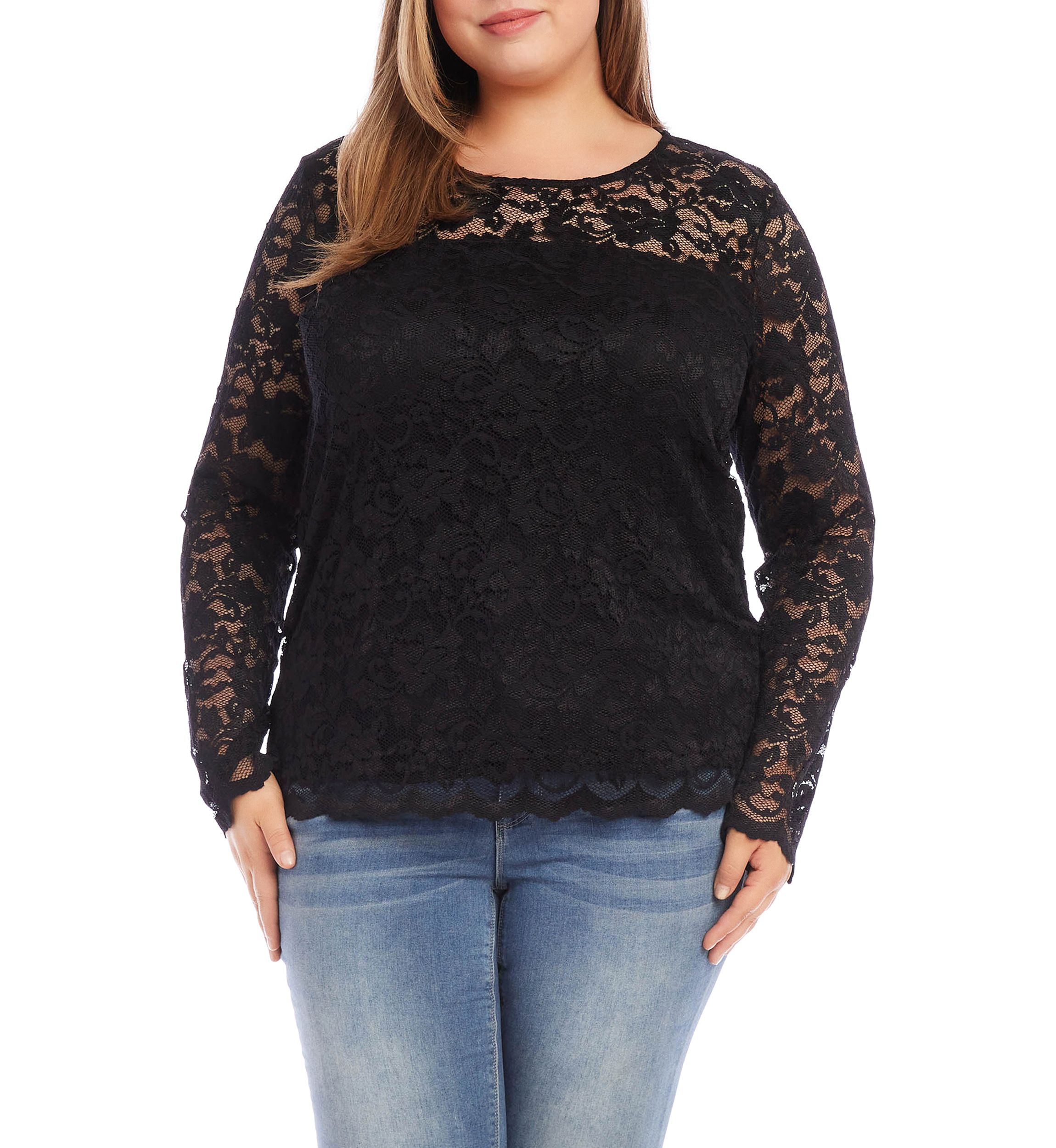 Plus Size Scalloped Hem Lace Top