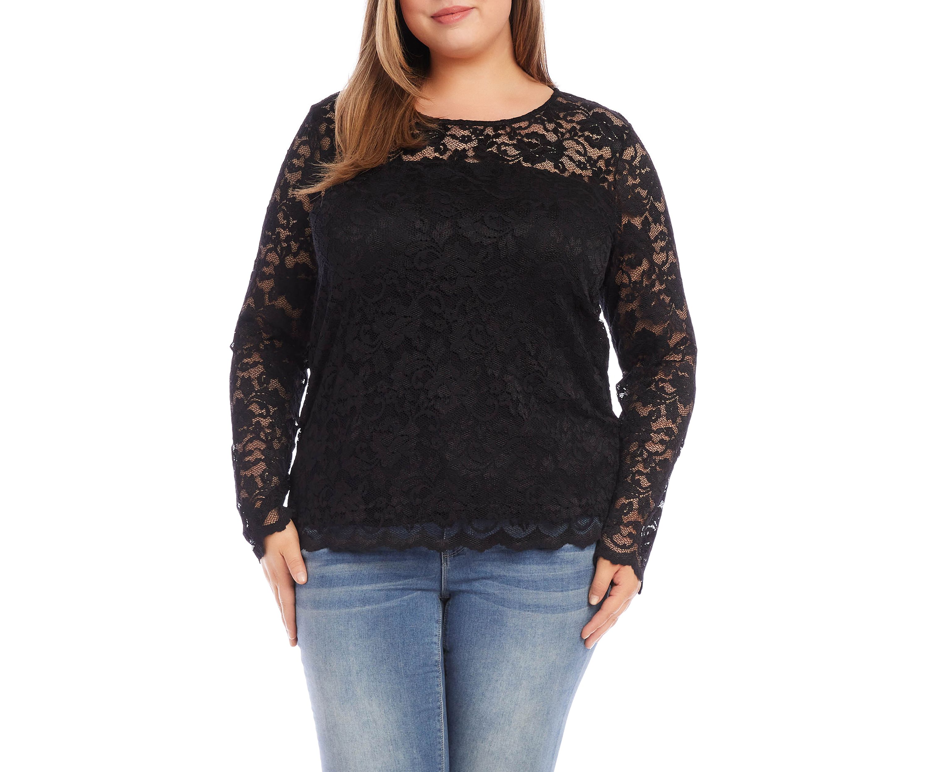 Plus Size Scalloped Hem Lace Top