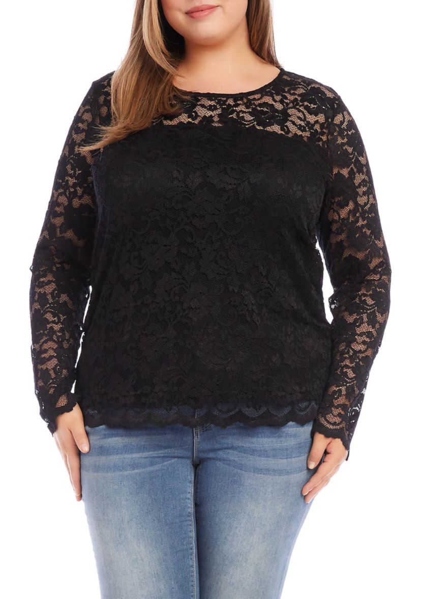 Plus Size Scalloped Hem Lace Top