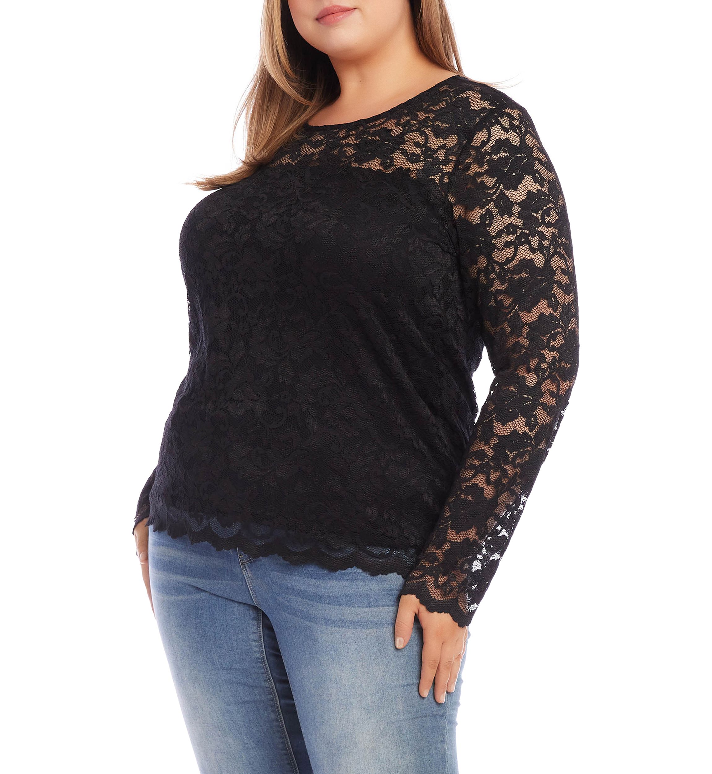Plus Size Scalloped Hem Lace Top