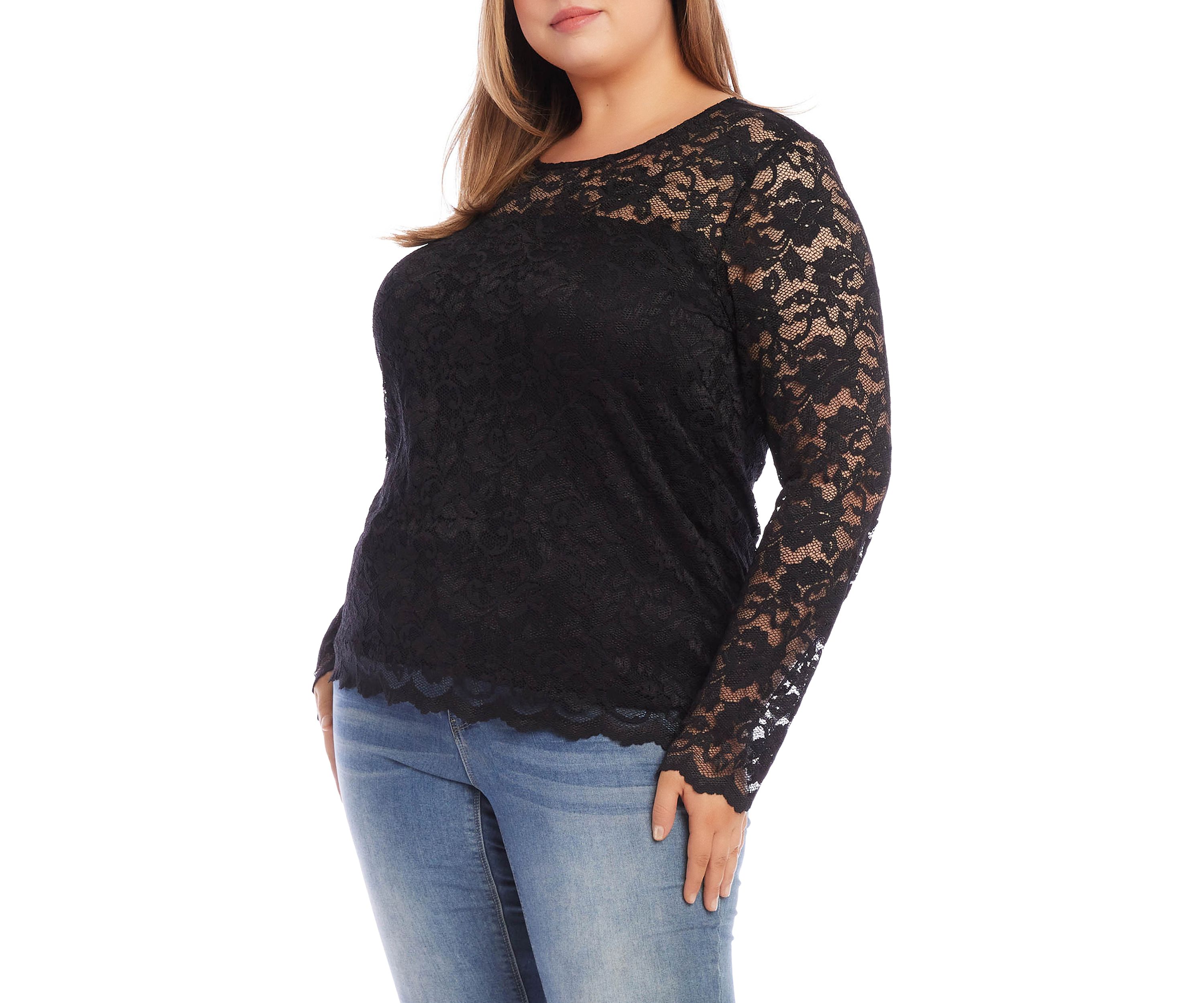 Plus Size Scalloped Hem Lace Top