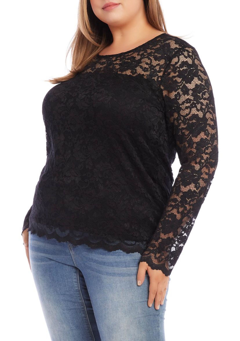 Plus Size Scalloped Hem Lace Top