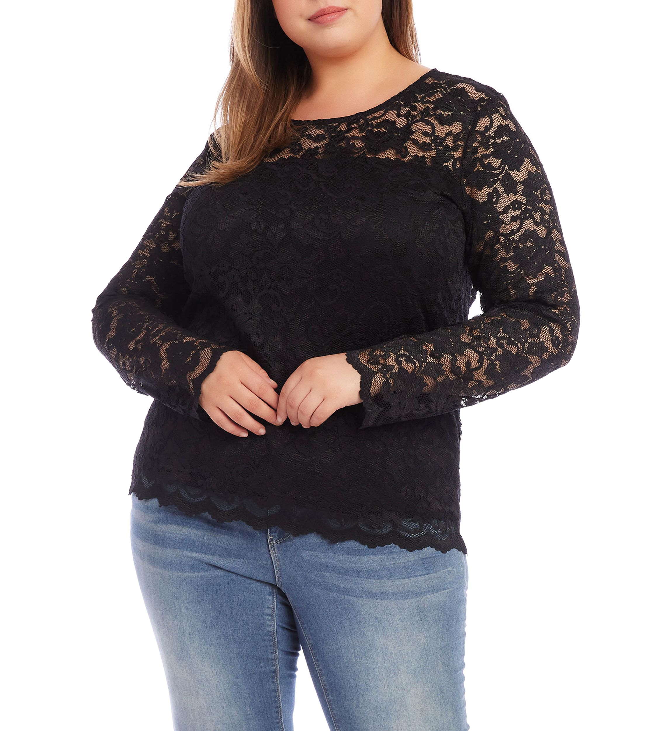 Plus Size Scalloped Hem Lace Top