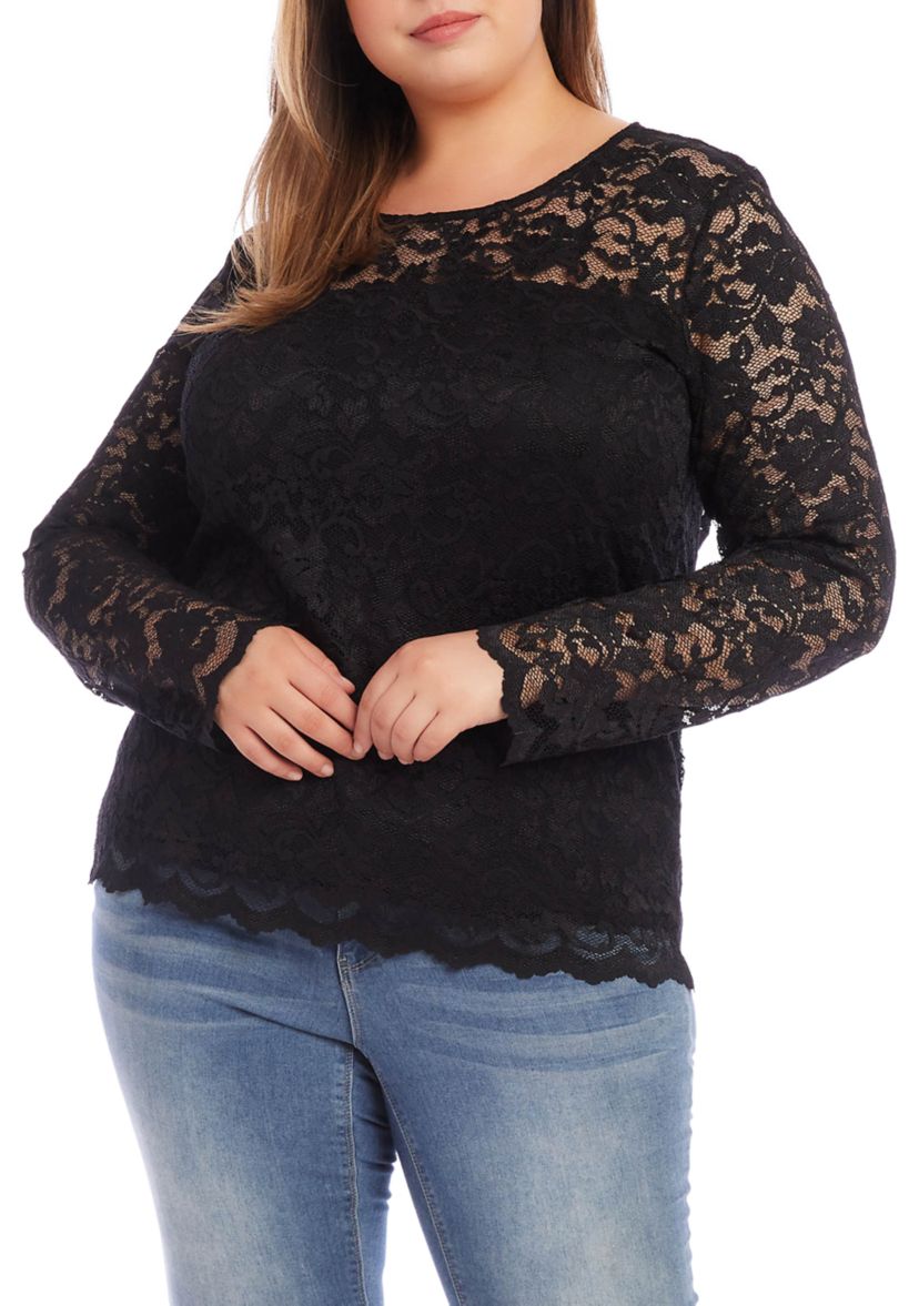 Plus Size Scalloped Hem Lace Top