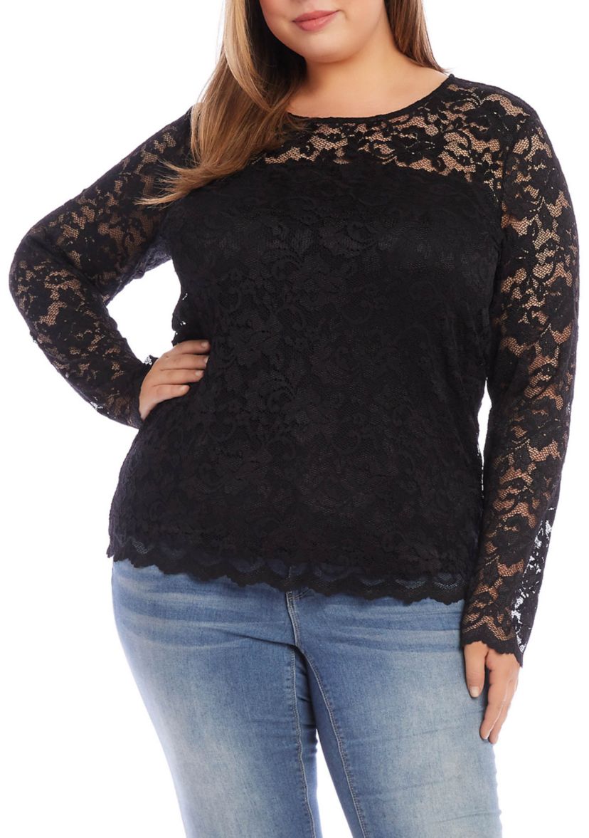 Plus Size Scalloped Hem Lace Top