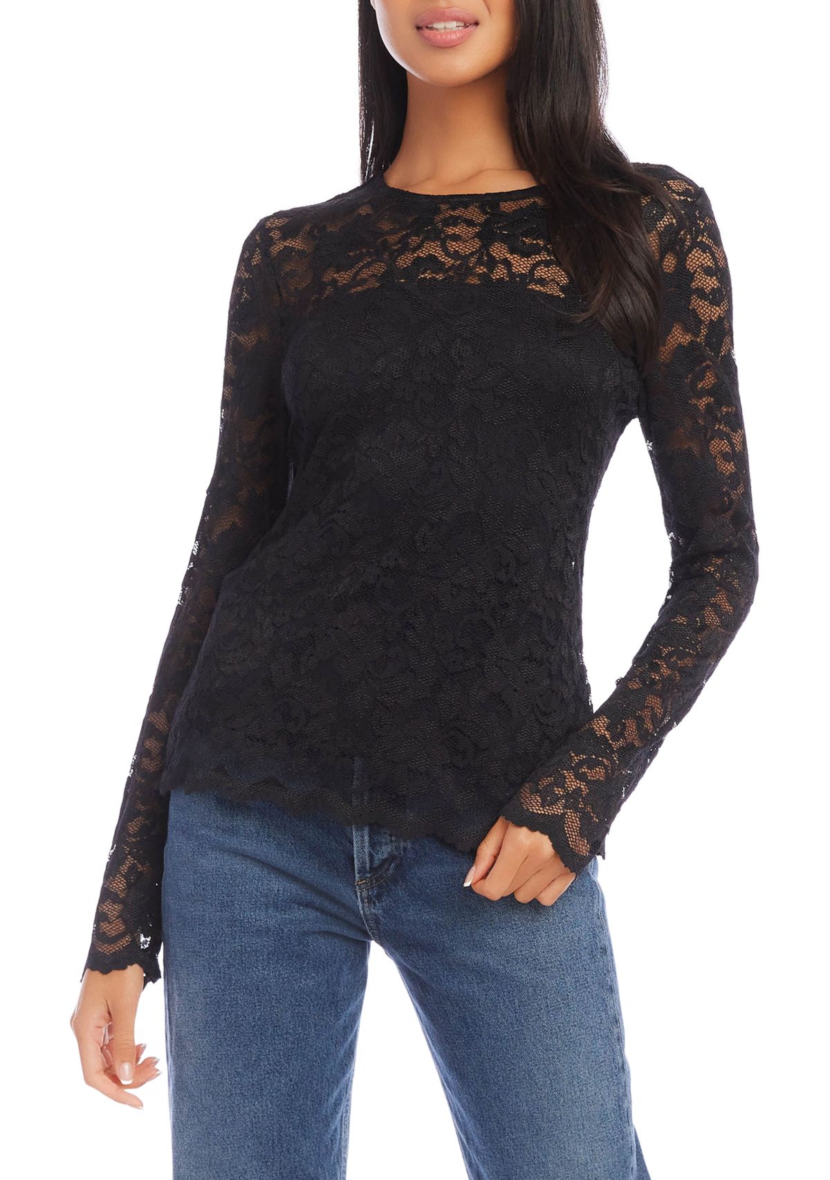 Womens Scalloped Hem Lace Top