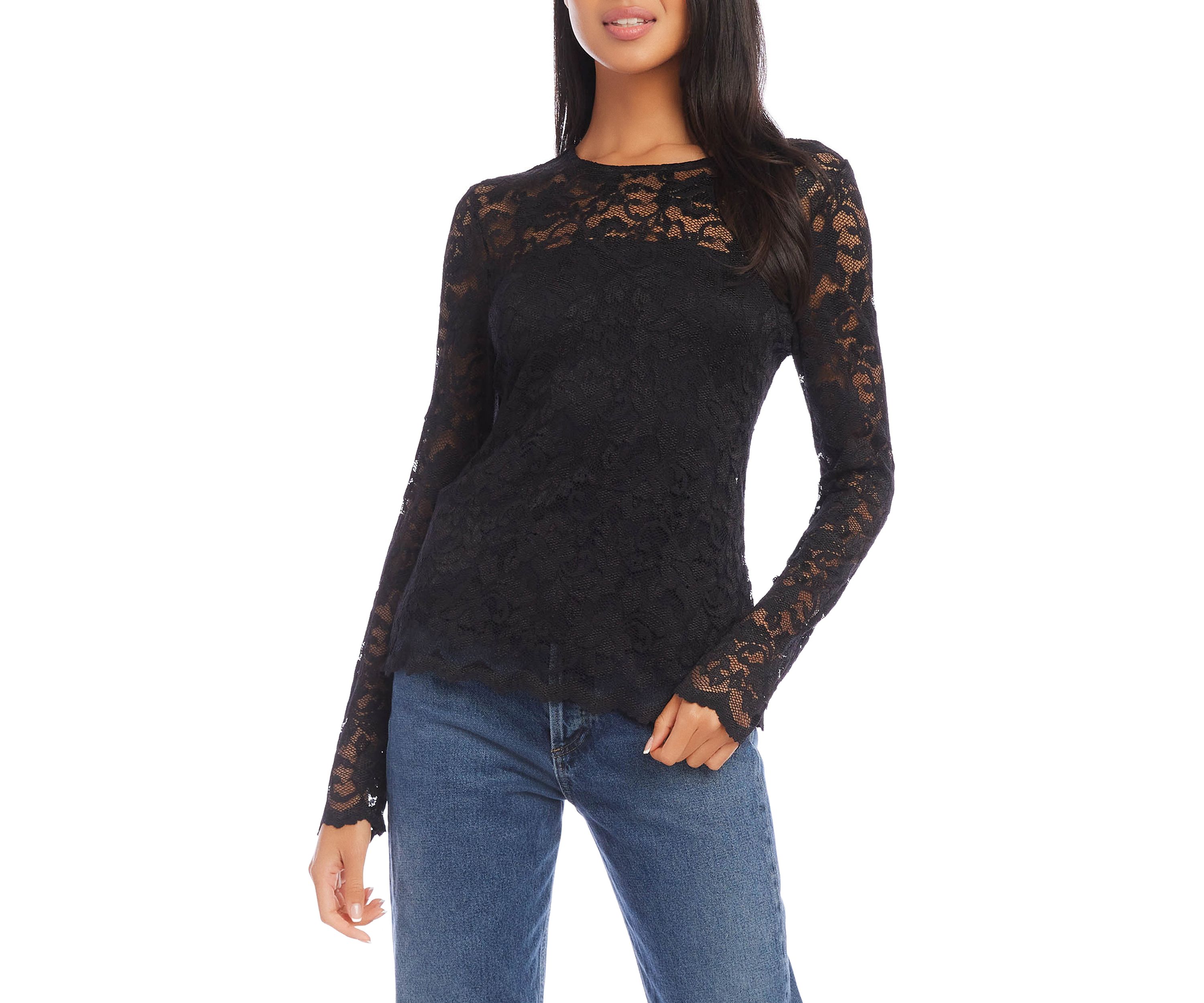 Womens Scalloped Hem Lace Top
