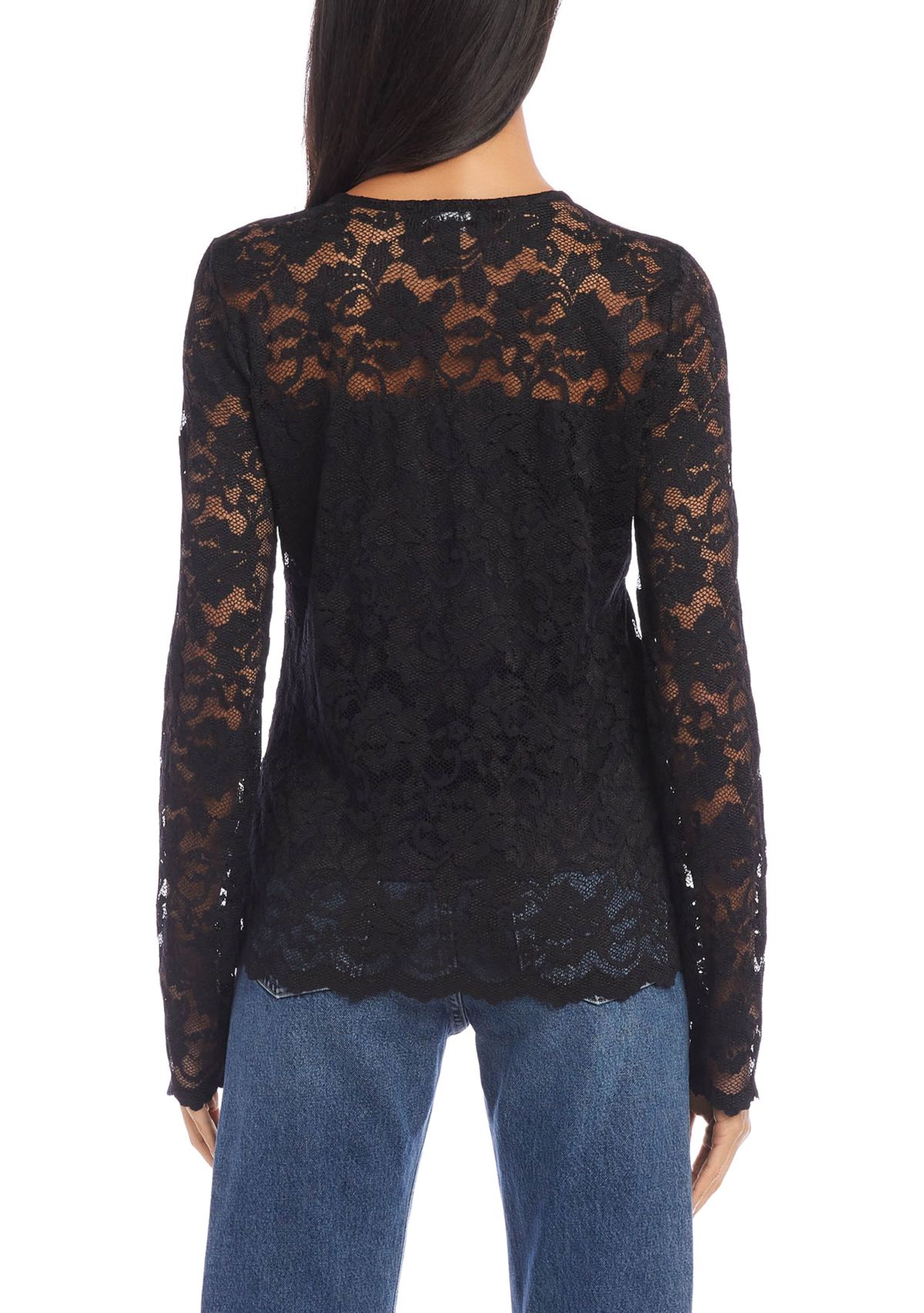 Womens Scalloped Hem Lace Top