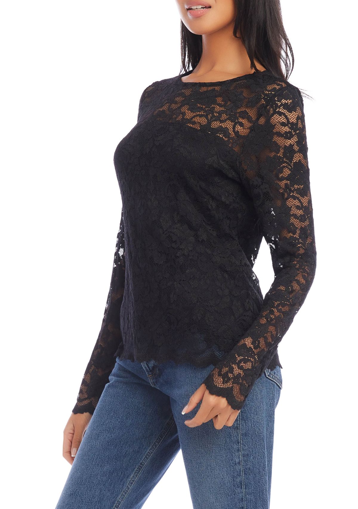 Womens Scalloped Hem Lace Top