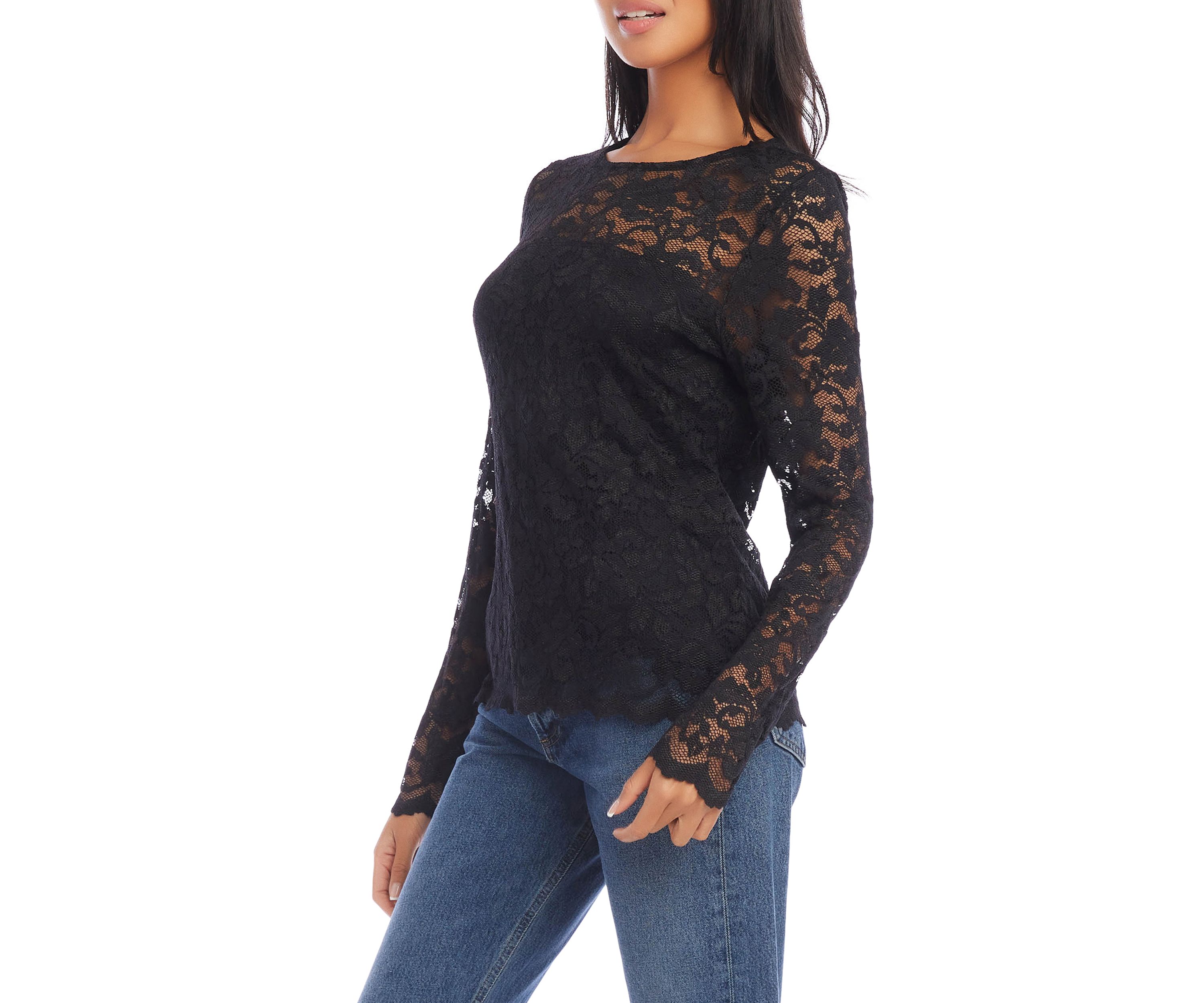 Womens Scalloped Hem Lace Top
