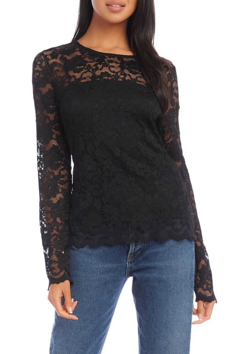 Womens Scalloped Hem Lace Top