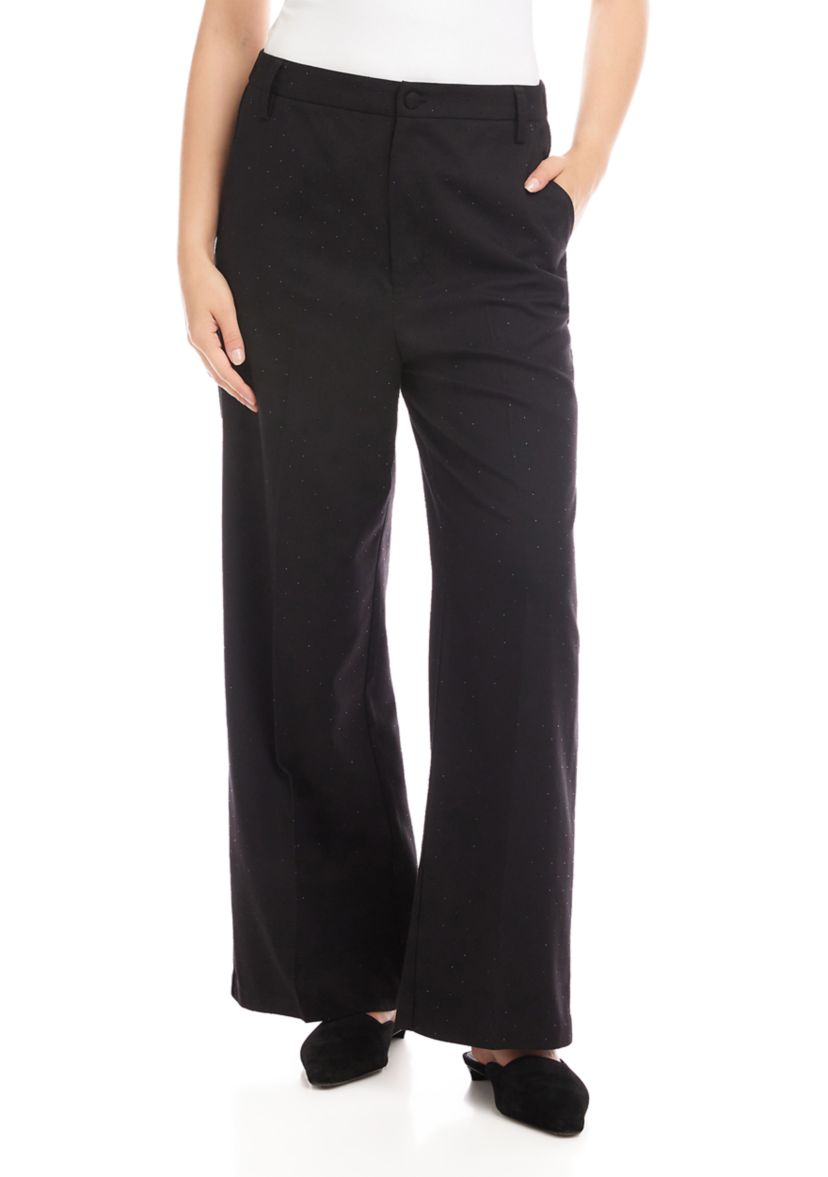 Womens Rhinestone Embellished Wide Leg Trousers 