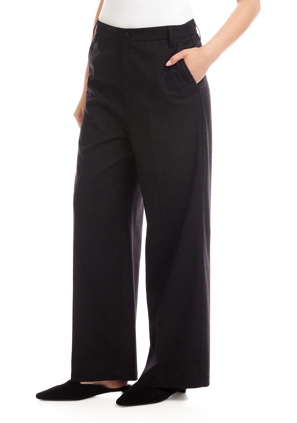 Womens Rhinestone Embellished Wide Leg Trousers 